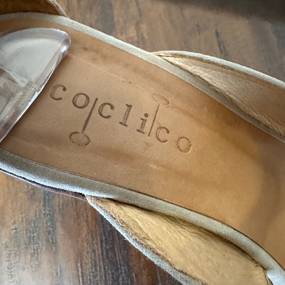 COCLICO Cut Out Ankle Strap Heeled Sandals Taupe Suede Leather - Picture 9 of 12